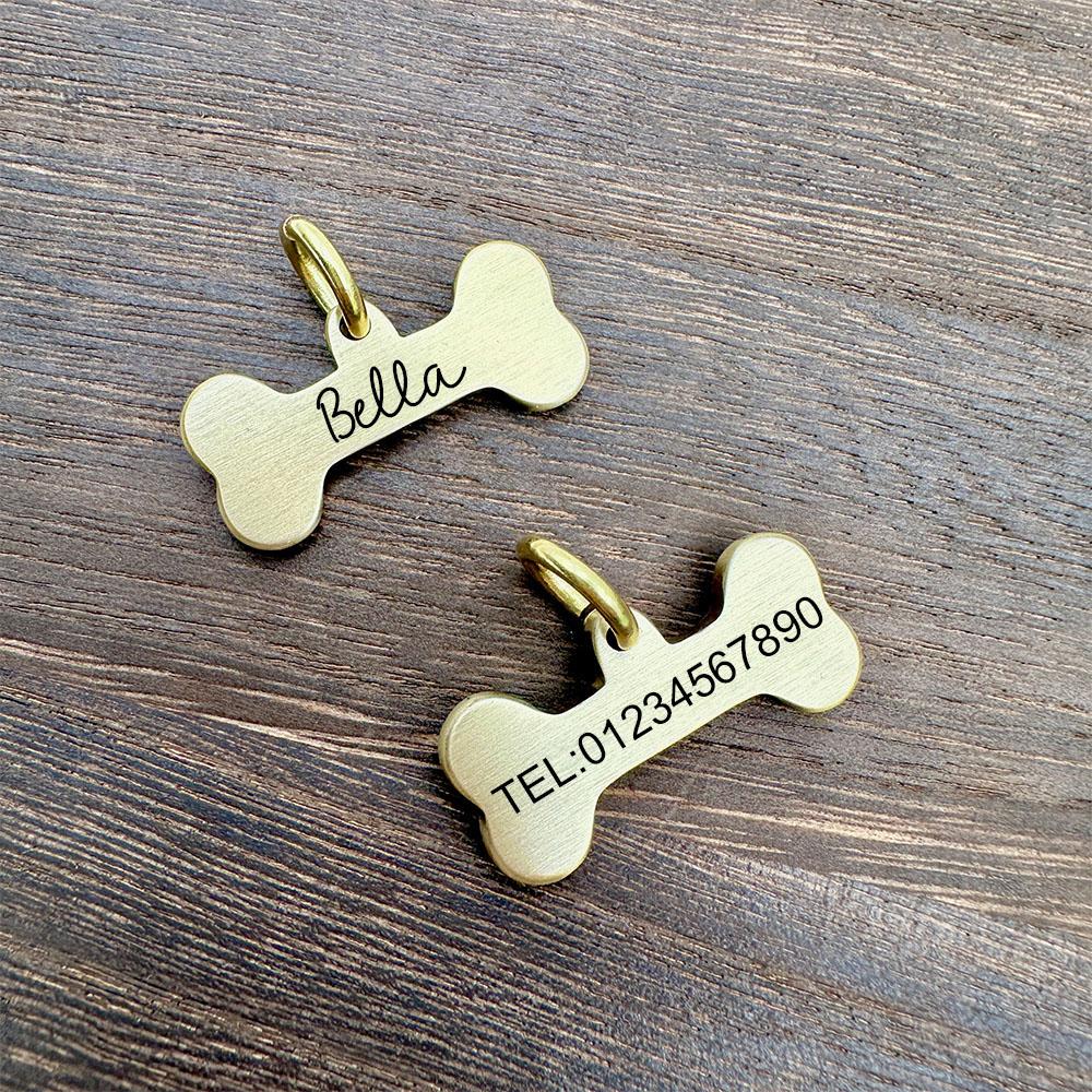 Neues Knochen-Personalisierter Hundemarke Name Haustier-ID-Tag Massives Messing Haustiere Anti-Verlust-Marke Welpenzubehör Hunde Halsband Kundenspezifisch Graviert