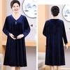 Women's Plus Size Velvet Dress Spring Autumn V-Neck Loose Long A-Line Dress