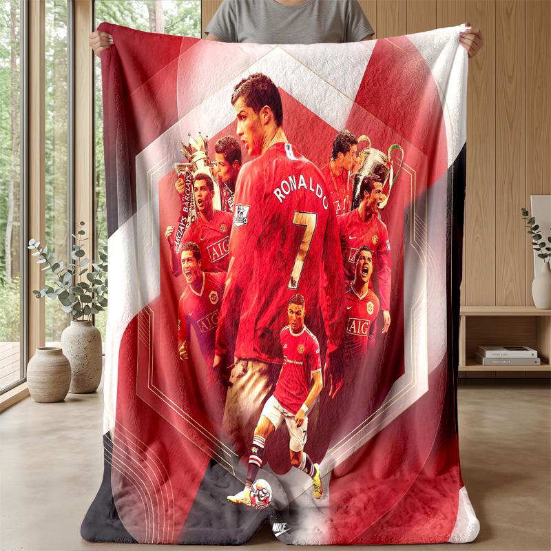 Cristiano Ronaldo Printed Flannel Blanket Skin Friendly Warm Decorative Throw for Indoor Couch Bed Daily Use