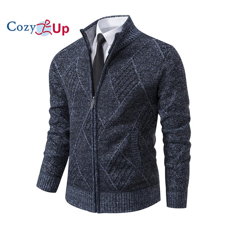 Cozy Up Pánská bunda podzimní a zimní trend Pohledný pánský volný ležérní fleecový svetr Univerzální pletený svetr na zip Cardigan