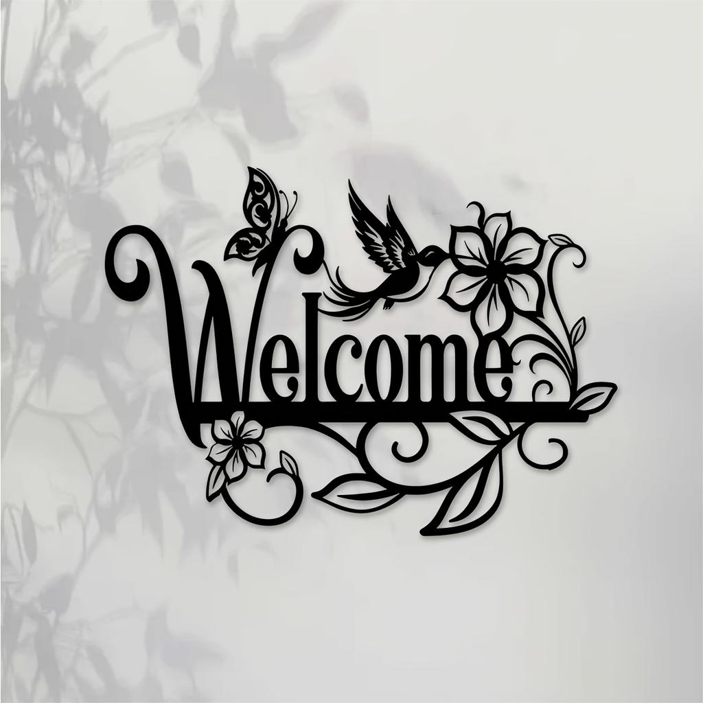 Stainless Steel Welcome Wall Art Floral Hummingbird Decor Outdoor Garden Wedding Gift