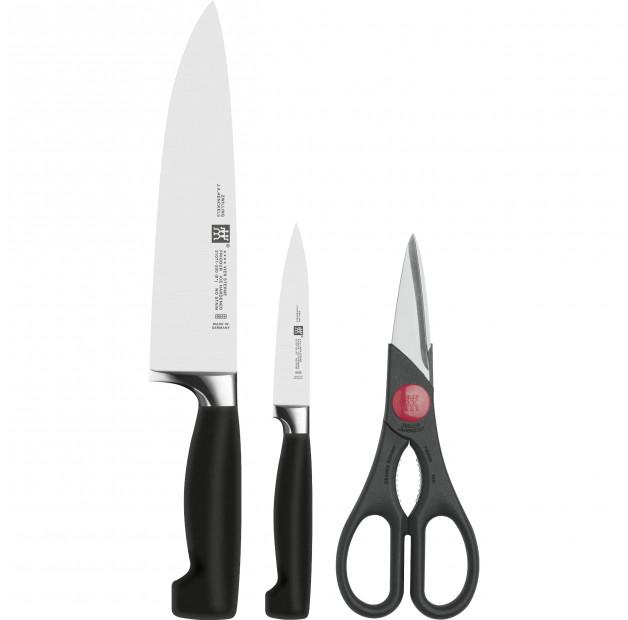 

ZWILLING Four Star 3 эл. черные кованые кухонные ножи с ножницами