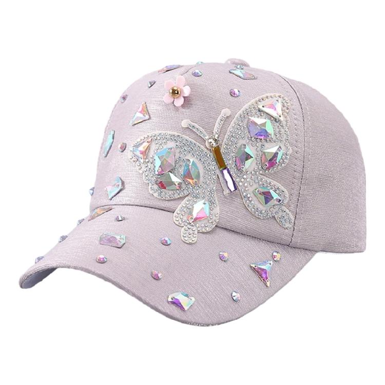 Elegant Crystal Baseball Hat for Women Breathable Sun Protective Hat with Butterfly Design for Vacation Spring Headwear