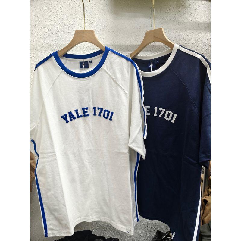 

Preppy Contrast Color Edge Cotton Short sleeve T-shirt Men s and Women s Same Multi-Color White purplish blue edge XL