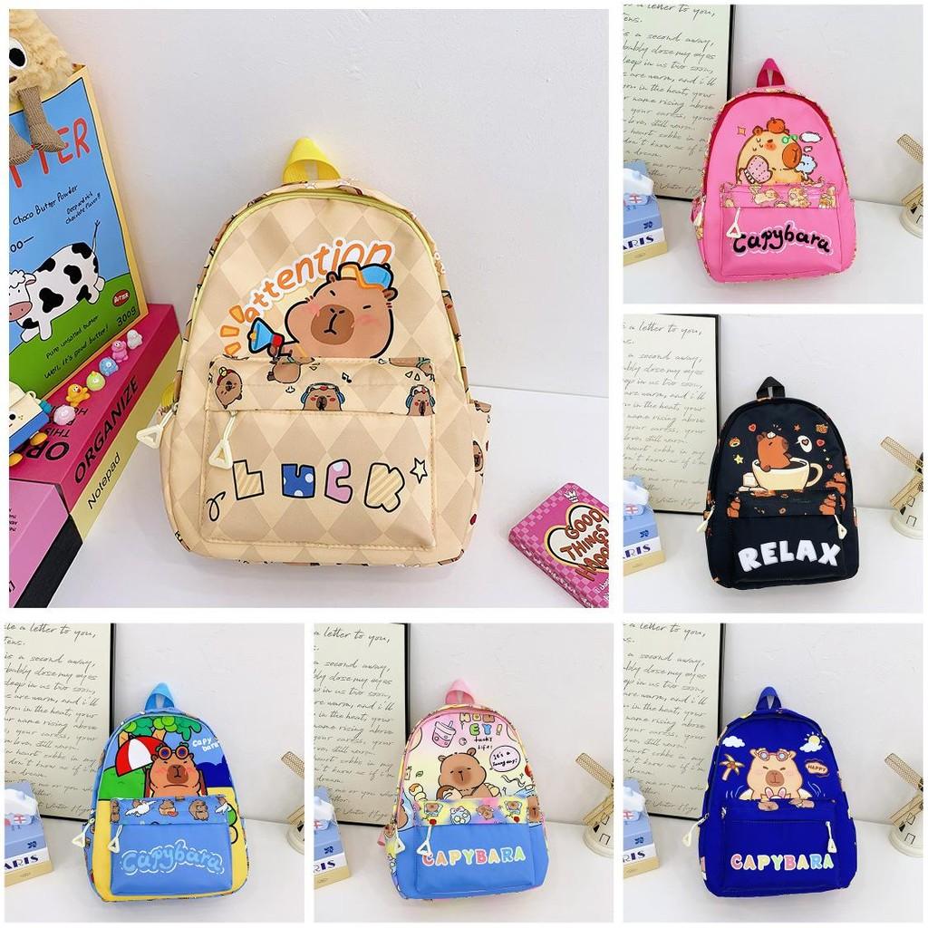 Cute Cartoon Capybara Bath Sun Letter Print Children Backpack For Use Daily
