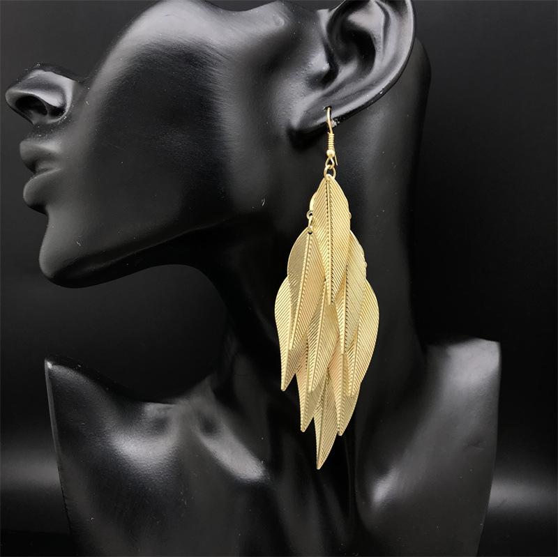 Retro Leaf-Shaped Metal Drop Earrings for Women
