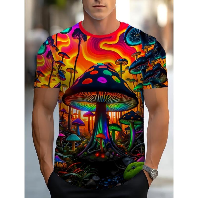 Funny Summer Men's 3D Mushroom Print T-Shirts Psychedelic Colors Streetwear Tee Casual Fashion Short Sleeves Top Mens Clothing