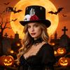 Black Rose Party Hat Adults Felt Top for Men Women, Steampunk Halloween Cosplay with Skeleton Festive Holiday Accessory Hand And Rose, Gothic Costume