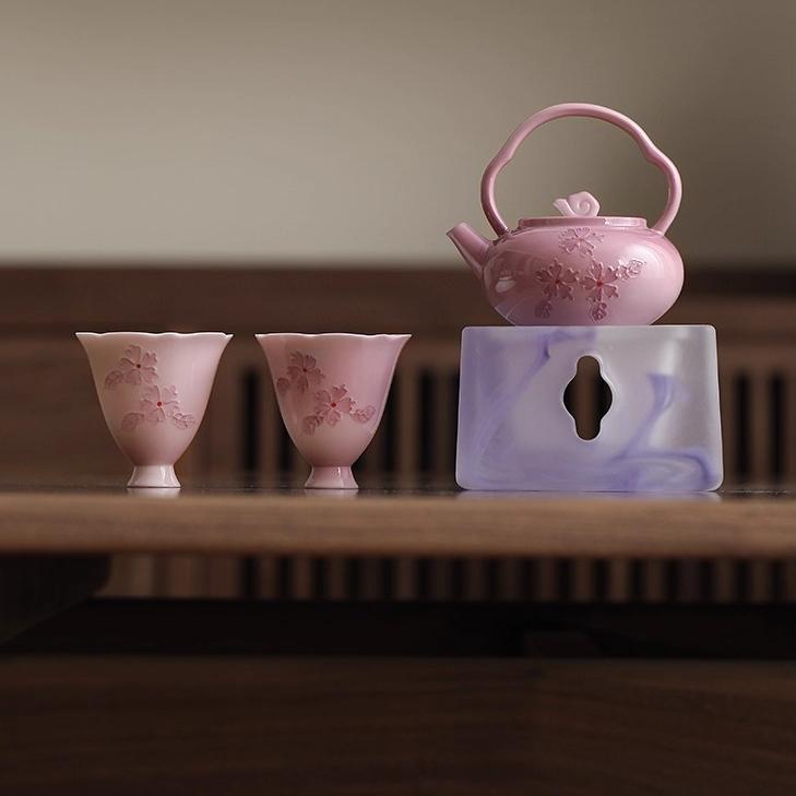 

Arita Yaki Pink Butterfly Beam Pot Warm Tea Stove Candle Heating Kung Fu Tea Set Complete Set