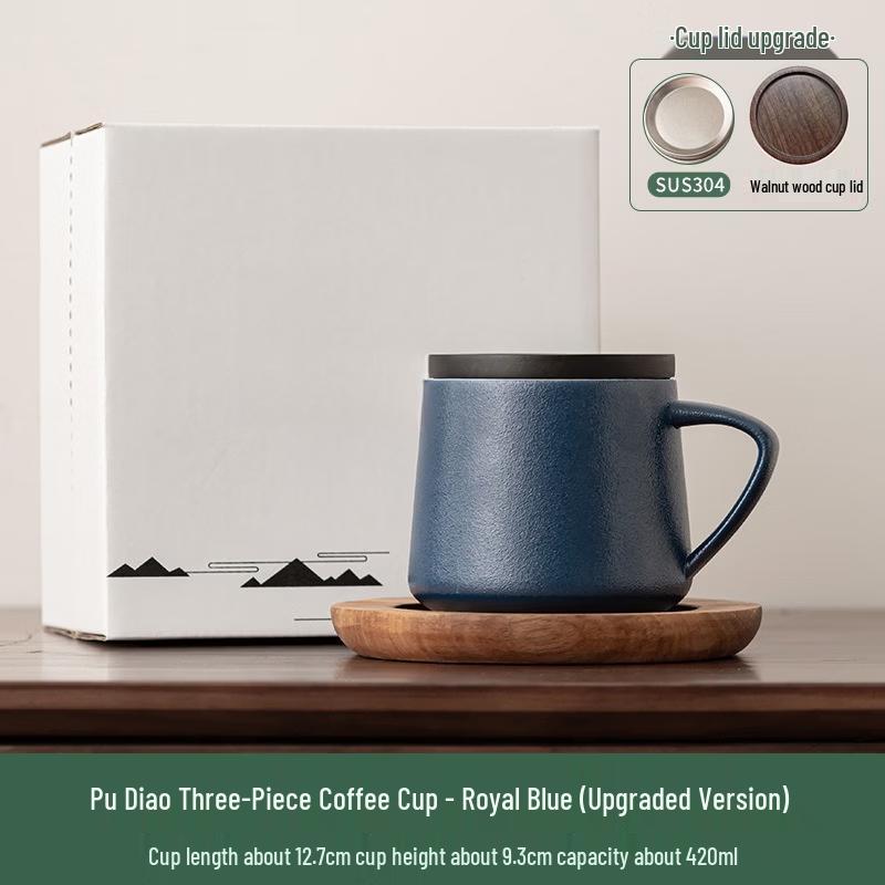 

OLOEY Ceramic Coffee Mug Three-Piece Set with Lid