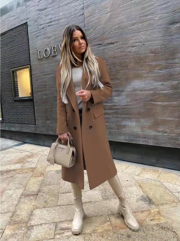 Independent Wish Bestseller Autumn Long Sleeve Suit Collar Double-Button Nizi Coat Overcoat Women's