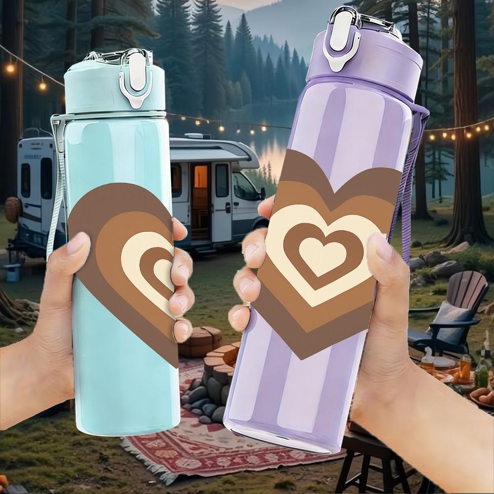 1PC Two Layered Heart Outline 750ml Color Plastic Sports Water Bottle Leakproof Flip Straw Lid Suitable for Sports Office Home Use