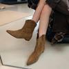 Inner Height-increasing Brown V-mouth Short Boots Women's 2025 Autumn and Winter Retro Suede Pointed Thin Low Tube Fashion Knight Boots