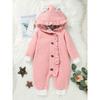 Adorable Floral Hooded Baby Girl Romper with Bunny Ears - Long Sleeve, Single-Breasted, Polyester Blend,Machine Washable - Perfect for Spring & Autumn
