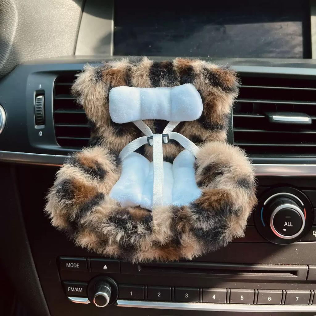 Fluffy Car Seat for 10cm Plush Toys, Leopard Print, Plush Clothes, Kigurumi Accessories, Otaku Activities, Doll Mascot, K-Pop Doll Costume [Used]