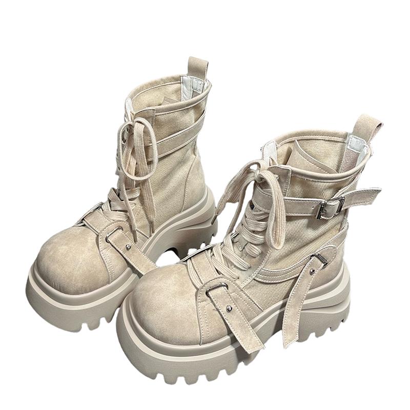 Fashion Big Head Trifle Platform Soled Women 2025 New Small Heightened Motorcycle Booties