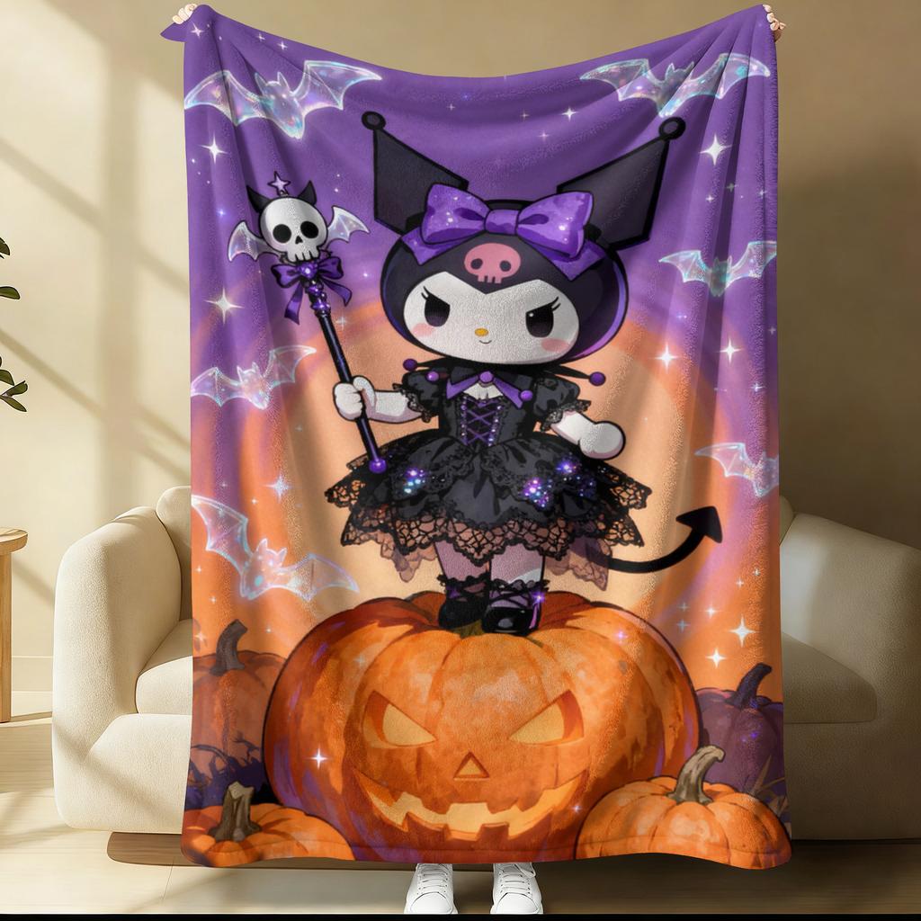 Kuromi Lightweight Cozy Flannel Blanket Cute Strawberry Cherry Heart Pattern Flannel Plush Throw for Home Bedroom Living Room