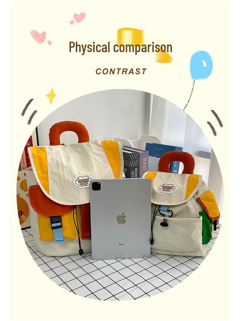 Colorblock Rucksack - Damen Doppel-Schultertasche für Studenten, Trendig und Geräumig für Schule und Hochschule