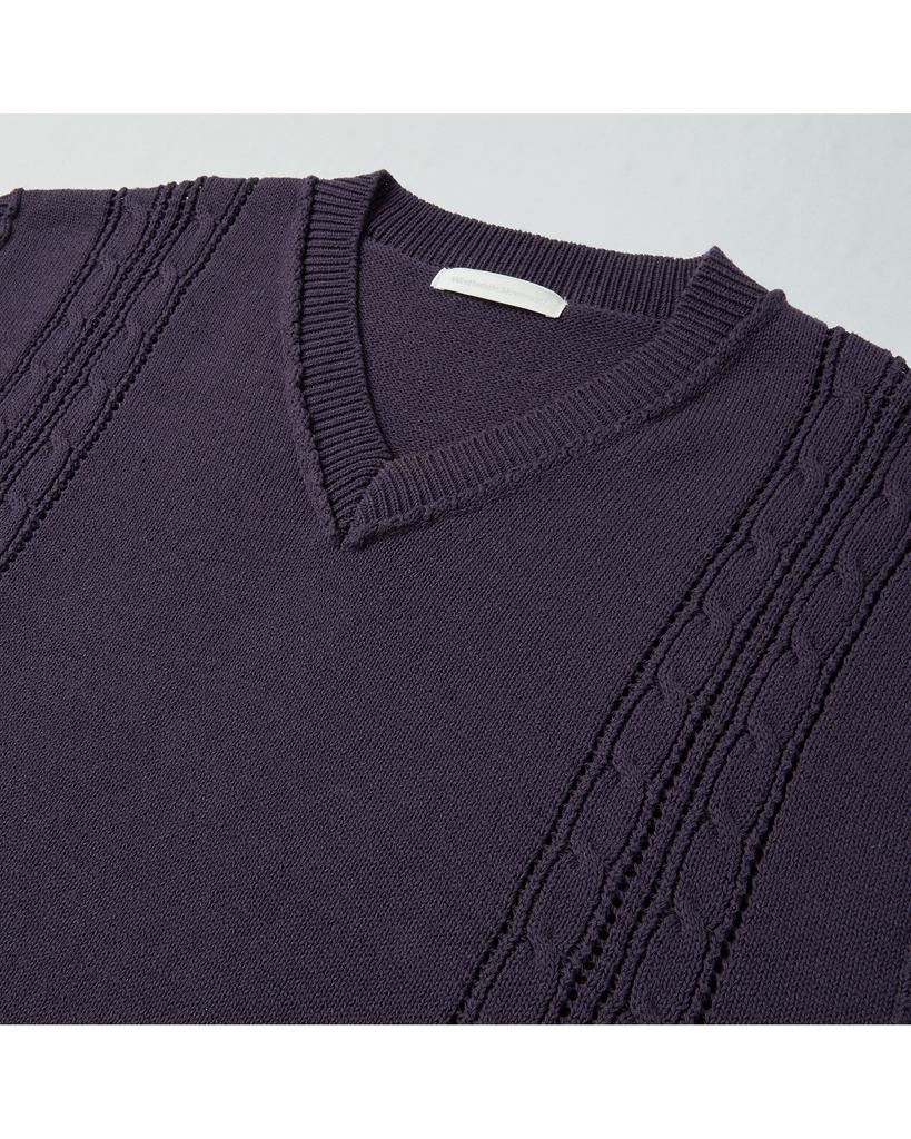 WORTHWHILE MOVEMENT Reverse Seam Cable Vest (Dark Purple)