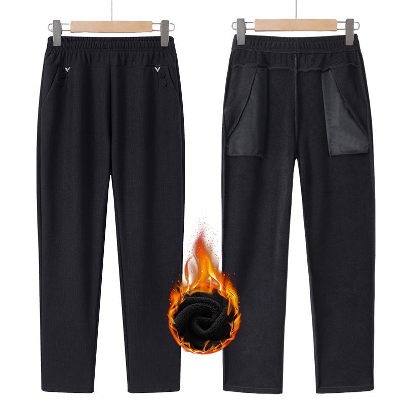 Women's Plus Size Warm Velvet Cotton Pants for Middle-aged & Elderly - Autumn & Winter Wear