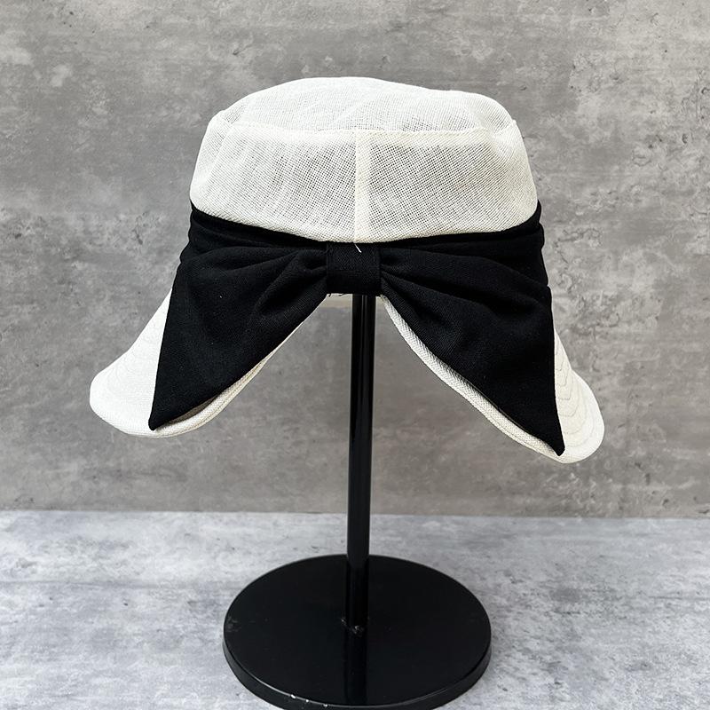 Japanese Washi Light Breathable Bow Bucket Hat Women Spring Summer Big Brim Foldable Sunscreen Visor