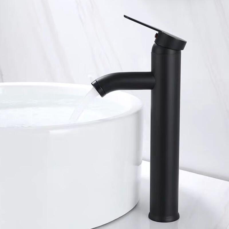TLXT Black Tall Stainless Steel Waterfall Basin Faucet