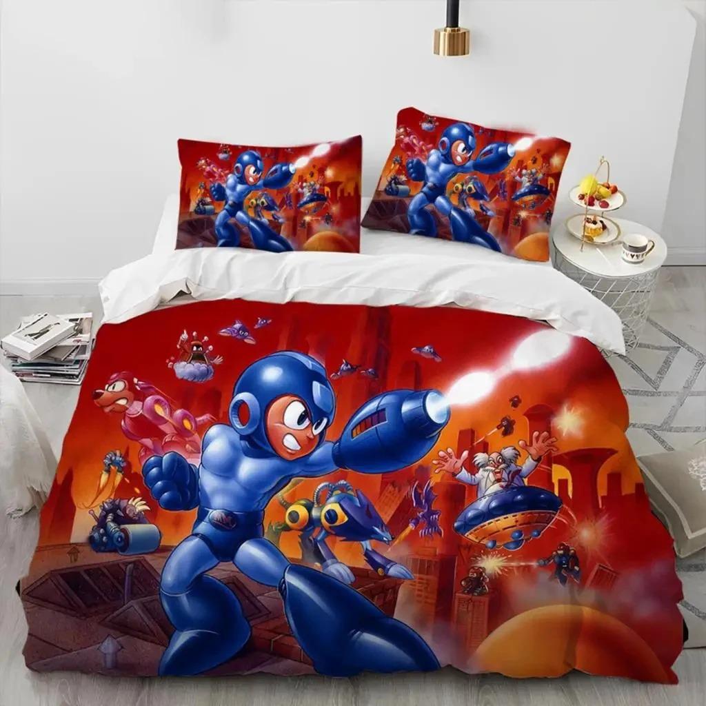 3D tlač Rockman Megaman Hra Kreslený posteľná súprava Chlapci Dievčatá Dvojlôžko Kráľovská veľkosť Obliečka na paplón Obliečka na vankúš Posteľ Deti Dospelí