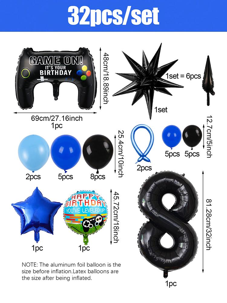 1set Video Game Theme Number Birthday Set Game Controller Balloons Black 1-15 Number Balloons Gamer Kids Birthday Party Decors