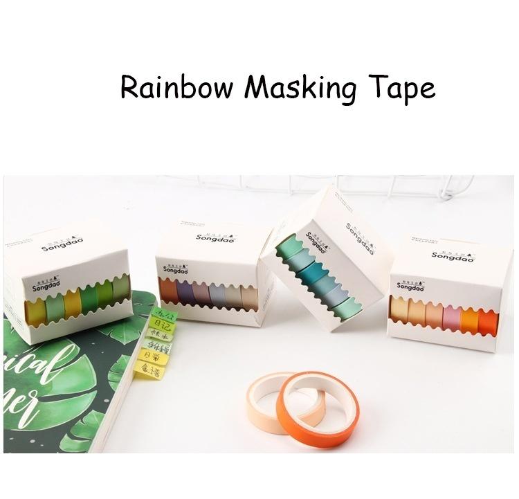 6 Rolls/lot Rainbow Masking Tape Washi Tape Solid Color Masking Washi Sticky PaperTape Adhesive Decoration