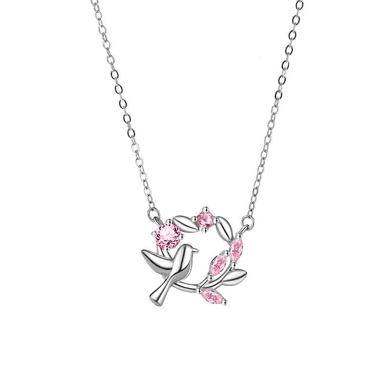 Mai Xiang Happiness Mai Ear Wreath Bird Necklace ins Wind Fashion Versatile Pink Zircon Clavicle Chain