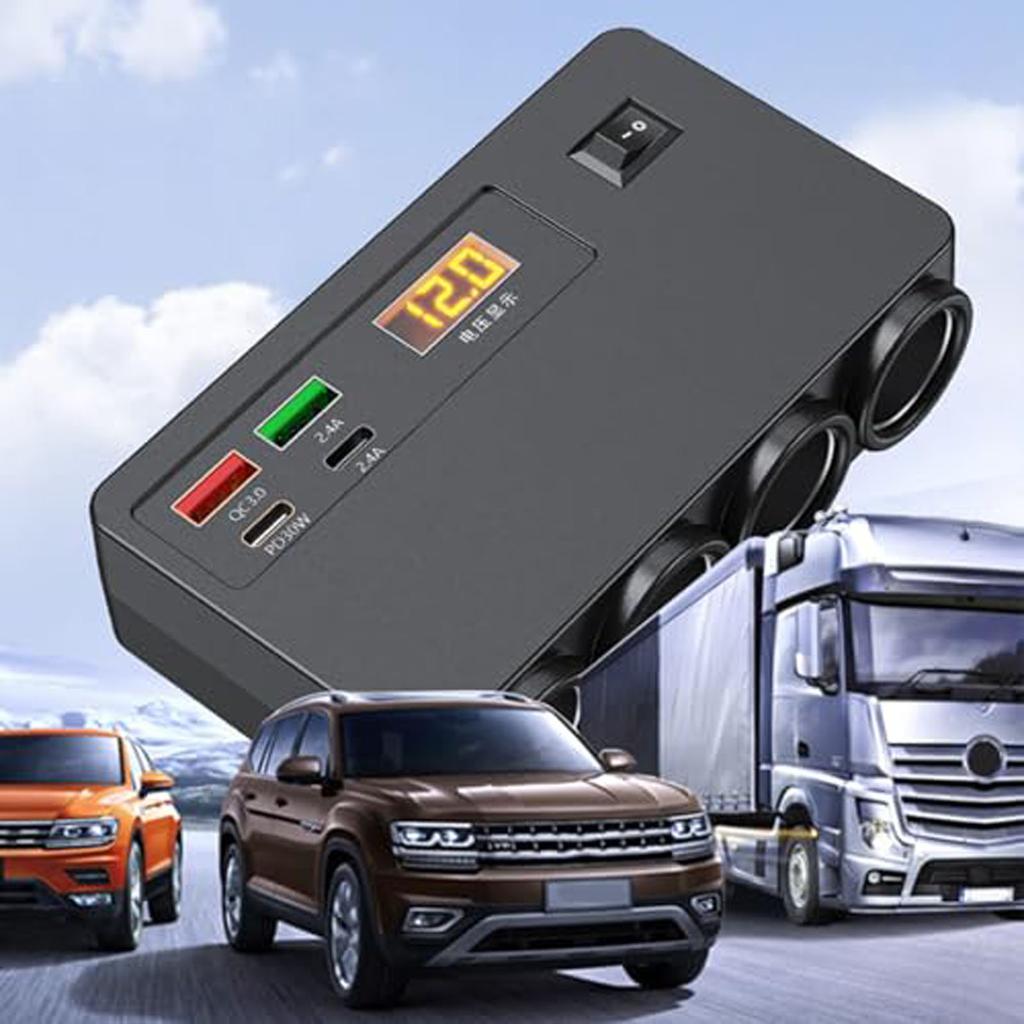 Lighter Splitter Car Charger, 300W 4 Socket Car Plug in 12V Adapter with PD 36W and QC3.0 USB C Multi Port & Independent & Co