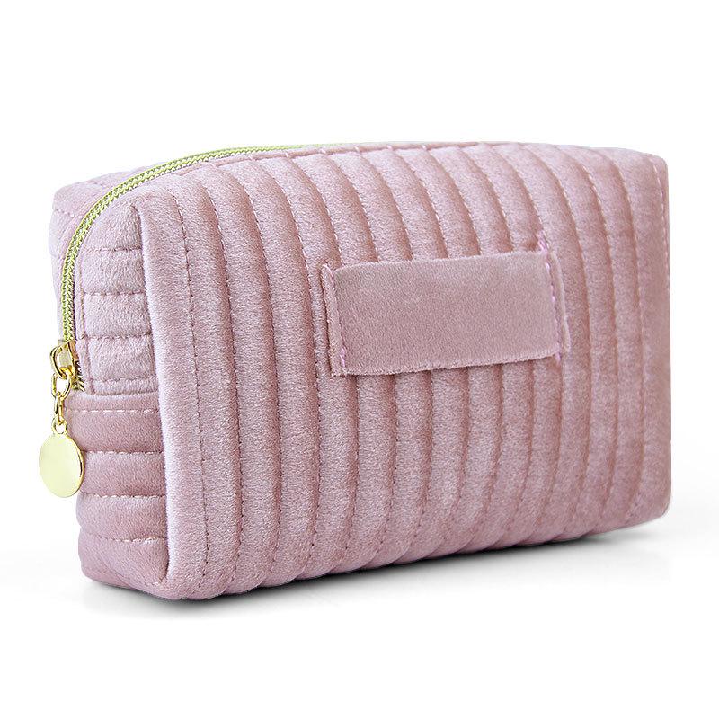 Striped Quilted Velvet Cosmetic Clutch Toiletry Bag - Autumn/Winter Edition