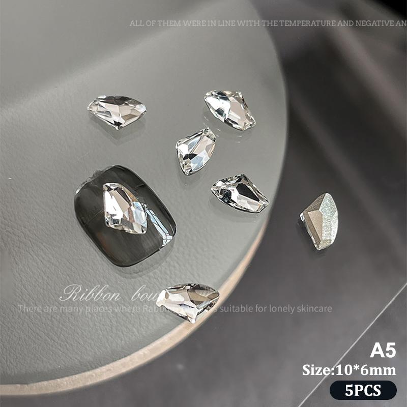 5Pcs Sparkle Sharp Diamond Nail Art Rhinestones Jewel Decoration Mix Clear White Nail Charms Ornaments