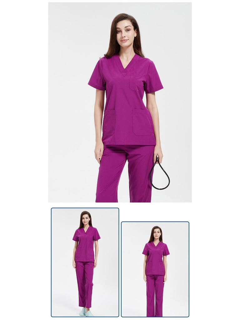 Elastic V-neck Doctor & Nurse Work Uniform - Washable Surgical Gown Suit Set.