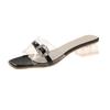Summer new thick heel cool slippers women's summer wear gentle wind temperament crystal open-toed cool slippers