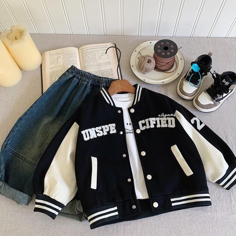 

Весна и осень Новая детская бейсбольная форма с цветными блоками Однобортная куртка 150cm чёрный