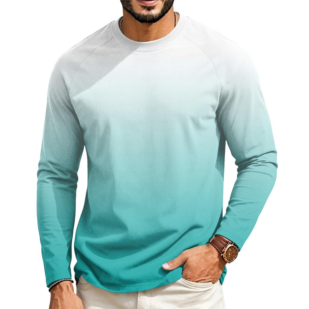 Men's Long Sleeve Raglan T-Shirt with Gradient Design for Casual Everyday Wear