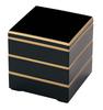 Wakaizumi Jubako Black with Gold Rim 3 Lacquerware, 7.5-inch Box, Kuraju, (Black Interior), Tiers, H-158-39A