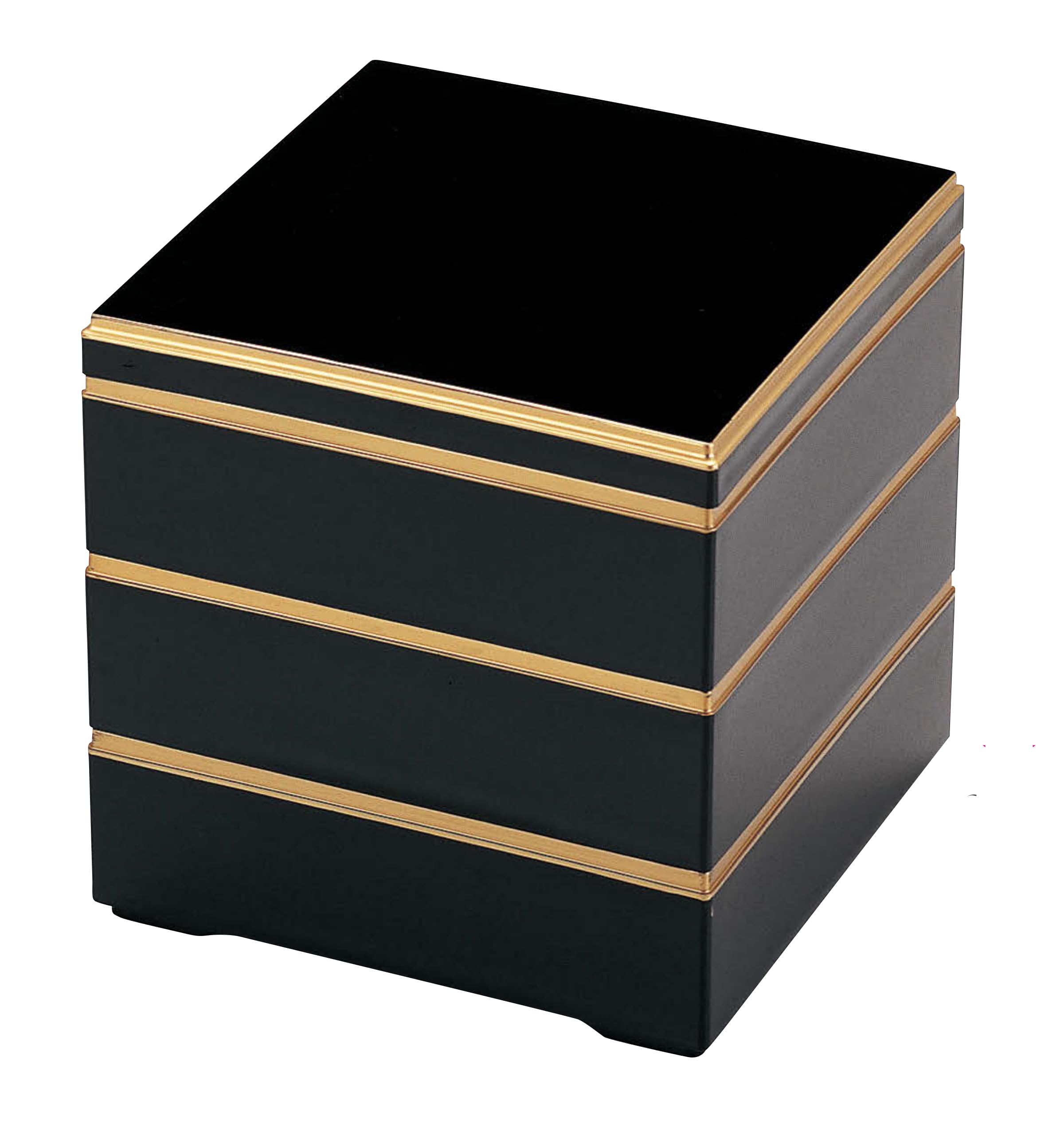 Wakaizumi Jubako Black with Gold Rim 3 Lacquerware, 7.5-inch Box, Kuraju, (Black Interior), Tiers, H-158-39A