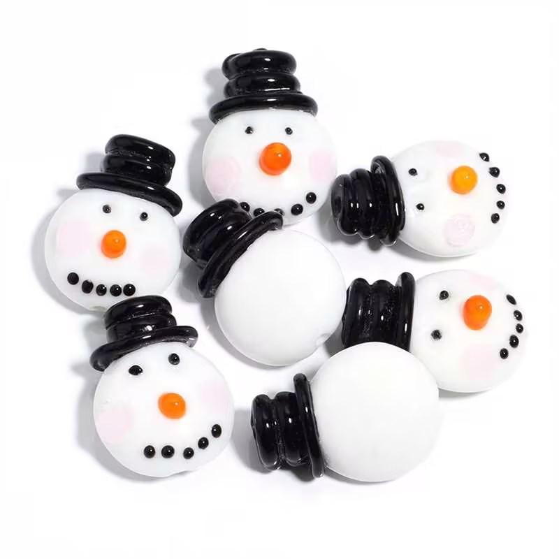 2pcs/lot Colorful Christmas Lampwork Beads Cute Santa Claus Snowman Elk Glass Beads For DIY Handmade Bracelet Christmas Gift