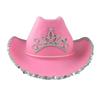 Berretti da cowboy occidentali Cappello da cowgirl rosa per donna Ragazza Tiara Cappello da cowgirl Cappello da festa in costume Cappello Fedora con bordo in piuma