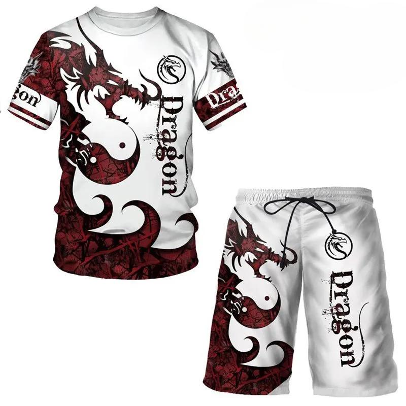 T Shirt & Shorts Sets 2piece Suit for Mens Animal Pattern Print Short Sleeve Tracksuit Leisure 3D Polyester Man's Set