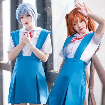 Anime Evangelion Halloween kobiety Cosplay Asuka Langley Soryu Tokio Ayanami Rei kostium mundurek szkolny peruka strój niebieski pomarańczowy