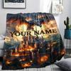 1PC Custom Name Dragon Castle Burn Patterned Flannel Blanket Suitable For All Seasons for Home Decor Warmth and Comfort Gifts Holiday Present_lx