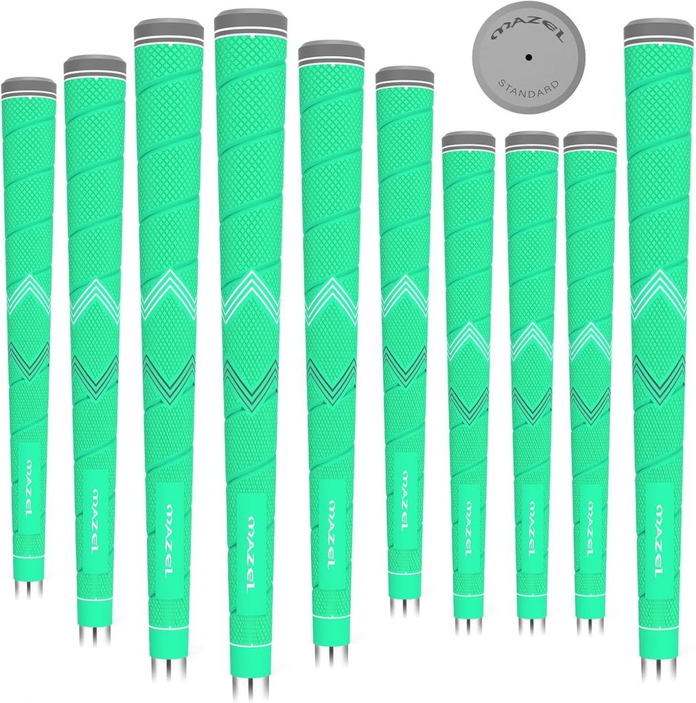 MAZEL Golf Grips, Green Thread Pattern, Midsize, 10 Pieces