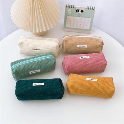 High-End Retro Corduroy Pencil Case: Large Capacity Student Stationery & Portable Makeup Bag