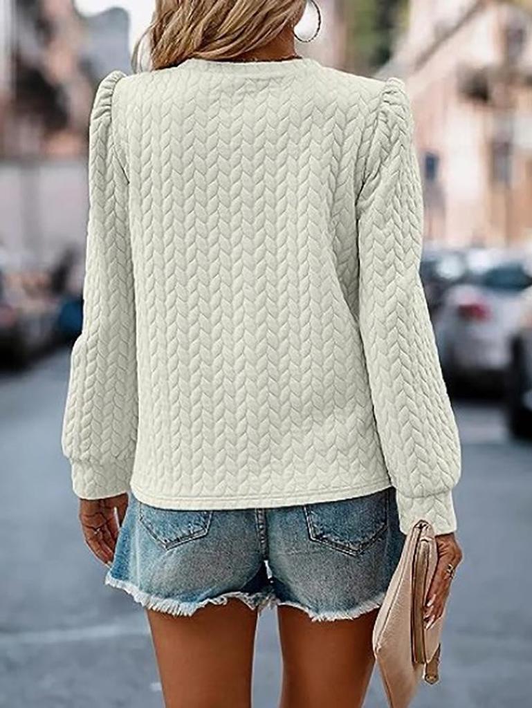 2024 Autumn/Winter Women's Cable Knit Loose Long Sleeve Round Neck Pullover