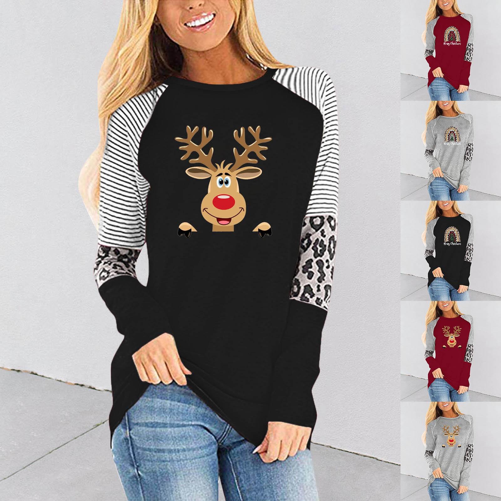 

Женская мода Лето Рождественский принт Туника с длинным рукавом Топы Повседневная блузка