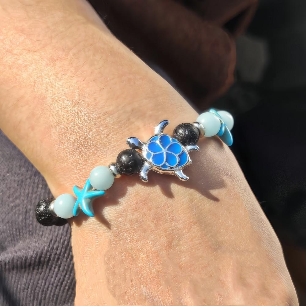 Ocean Wind Luminous Sea Turtle Beaded Bracelet Volcanic Stone Starfish Embellished String Shining Colorful Light Gift