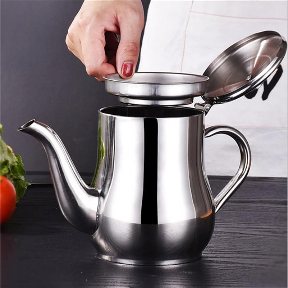 304 Stainless Steel Oil Can Kitchen Oil Filter Cup Household Filter Mesh Oil Tank Pot Leak Oil Leaking Oil Storage Tank Oil Pot